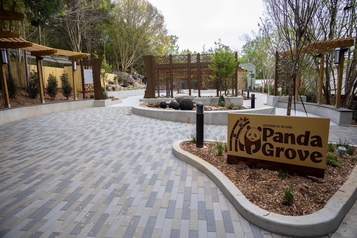 The entrance plaza of Zoo Atlanta's new Arthur M. Blank Panda Grove, photographed ahead of the habitat's opening alongside Ping Ping and Fu Shuang's public debut.